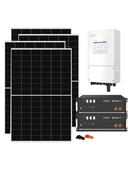 Single-phase photovoltaic kit 6370W 6kW inverter Solis 9.6kWh lithium battery Pylontech US5000