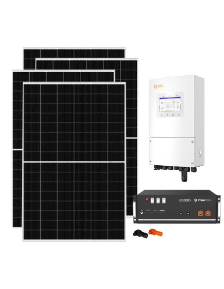 Kit fotovoltaico monofase 8190W inverter 8kW Solis batteria al litio 4.8kWh Pylontech US5000