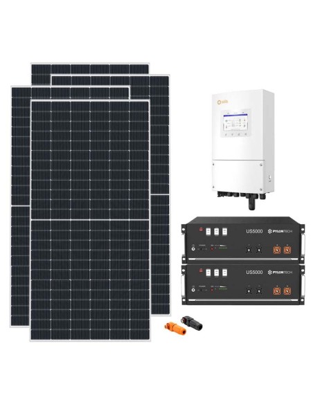 Single-phase photovoltaic kit 7020W 6kW Solis inverter Pylontech US5000 9.6kWh lithium battery