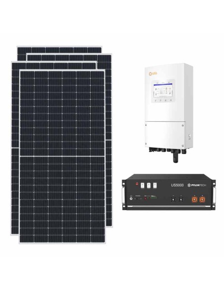 Kit fotovoltaico monofase 4095W inverter 3.6kW Solis batteria al litio 4.8kWh Pylontech US5000