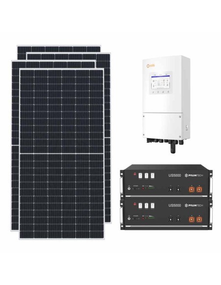 Single-phase photovoltaic kit 4095W 3.6kW inverter Solis 9.6kWh lithium battery Pylontech US5000