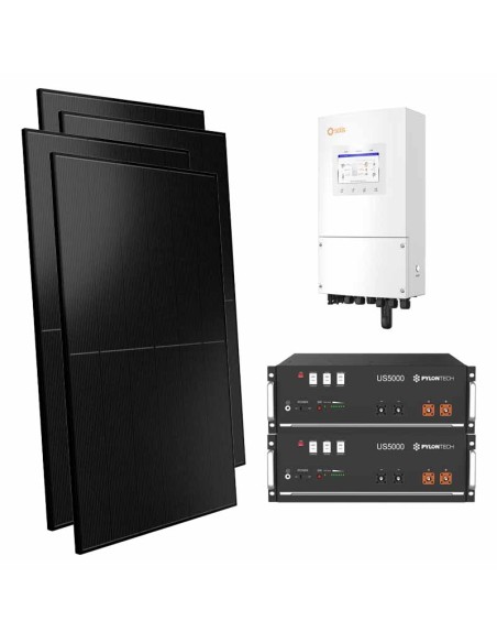 Single-phase photovoltaic kit 4000W 3.6kW inverter Solis 9.6kWh lithium battery Pylontech US5000