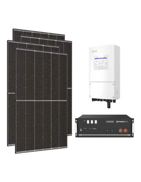 Kit fotovoltaico monofase 3060W inverter 3kW Solis batteria al litio 4.8kWh Pylontech US5000