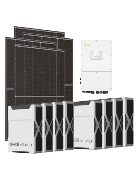Three-phase photovoltaic kit 30600W 30kW Solis inverter 41.76kWh Weco EVO 5k3 lithium batteries