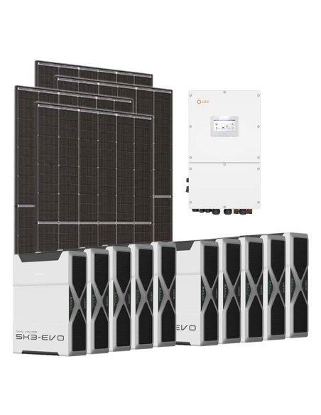 Three-phase photovoltaic kit 50400W 50kW Solis inverter 62.64kWh Weco EVO 5k3 lithium batteries