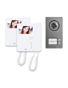 Urmet 2-wire video intercom kit for two families with Mikra2 surface-mount 2-button entrance panel