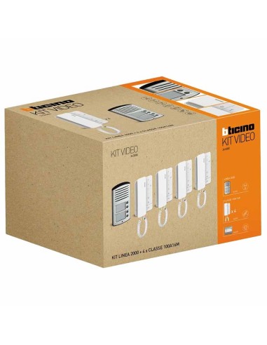 2-wire audio kit with four Classe 100A16M handsets and four call buttons, wall-mounted Bticino